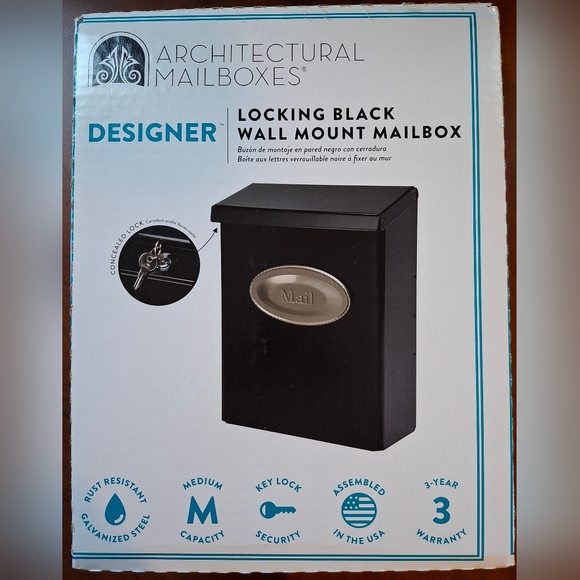 Designer Locking Wall Mount Mailbox Galvanized Steel DVK000AM - Picture 1 of 12